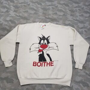 Vintage Sylvester The Cat Sweatshirt Mens Medium Beige Pullover Crew Neck